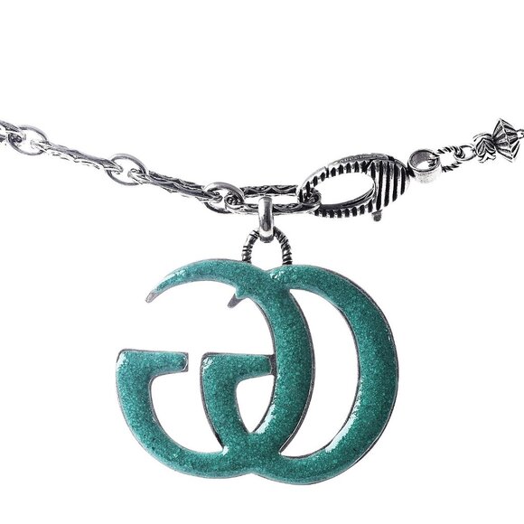 GUCCI NECKLACE MARMONT FLOWER TURQUOISE HORNS STERLING SILVER - Picture 10 of 13